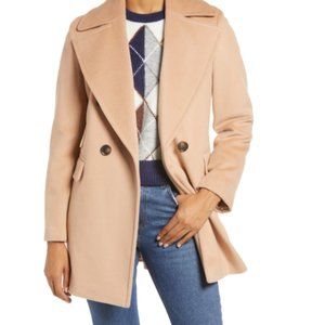 NWT Halogen X Atlantic-Pacific Double Breasted Wool Blend Coat in Camel